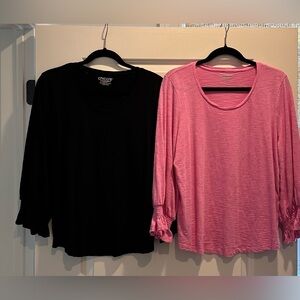 Chico's Black and Pink Ruffle Sleeve Tops